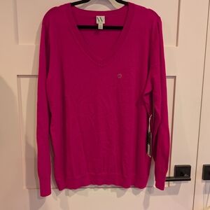 Women's V-Neck Bright Pink Sweater